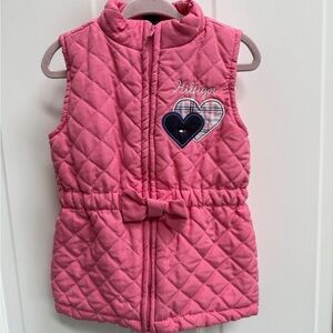 Tommy Hilfiger 3T Pink Heart Quilted Kids Sleeveless Vest with Bow